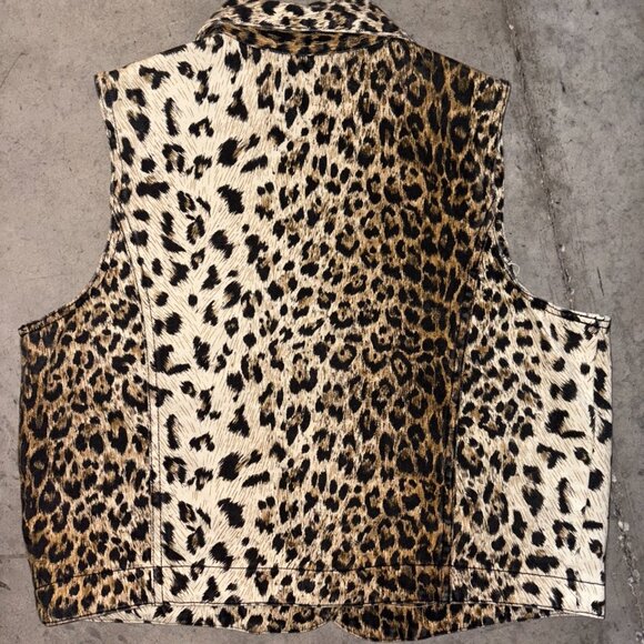 Vintage Denim & Co Leopard Print Jean Vest L - Picture 2 of 6